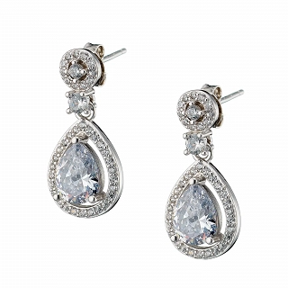 Oxzen σκουλαρίκι ασημένιο κρεμαστό με δάκρυ και λευκά ζιργκόν