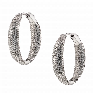 Oxzen σκουλαρίκια κρίκοι ασημένιοι φαρδιοί 25mm με λευκά ζιργκόν