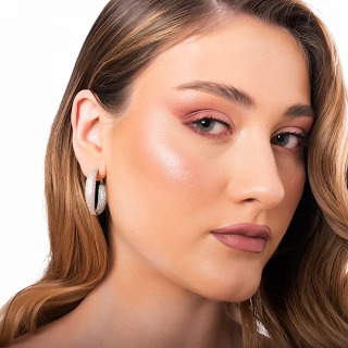 Oxzen σκουλαρίκια κρίκοι ασημένιοι φαρδιοί 25mm με λευκά ζιργκόν