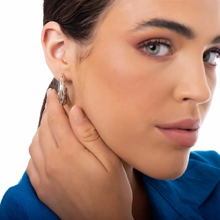 Oxzen σκουλαρίκια κρίκοι ασημένιοι χειροποίητοι 25mm