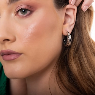 Oxzen σκουλαρίκια κρίκοι ασημένιοι χειροποίητοι 25mm