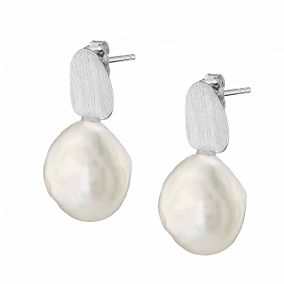 Oxzen σκουλαρίκι ασημένιο με ακατέργαστη πέρλα