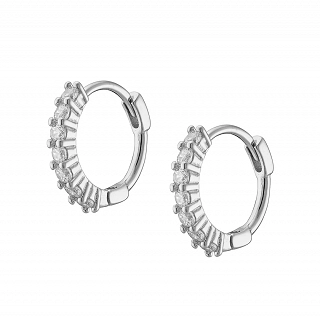 Oxzen σκουλαρίκια κρικάκια μικρά ασημένια με λευκά ζιργκόν