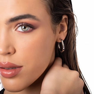 Oxzen σκουλαρίκι κρίκος ασημένιος τετραγωνισμένος 25mm