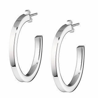 Oxzen σκουλαρίκι κρίκος ασημένιος τετραγωνισμένος 25mm