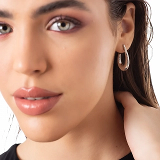 Oxzen σκουλαρίκι κρίκος ασημένιος οβάλ με ιδιαίτερο σχήμα