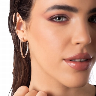 Oxzen σκουλαρίκι κρίκος ασημένιος οβάλ 30mm