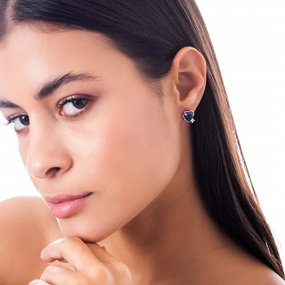 Oxzen σκουλαρίκια καρφωτά ασημένια με μπλε καρδιά