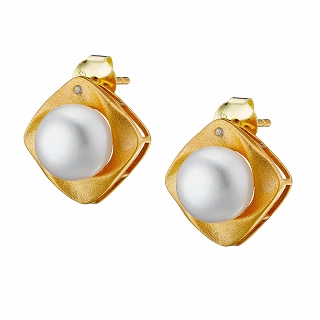 Oxzen σκουλαρίκια καρφωτά ασημένια, χειροποίητα ρόμβοι με πέρλα