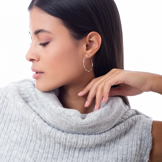 Oxzen σκουλαρίκια κρίκοι ασημένιοι κυματιστοί 30mm