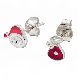 Oxzen σκουλαρίκια καρφωτά ασημένια 925 επιπλατινωμένα χριστουγεννιάτικα Άγιος Βασίλης