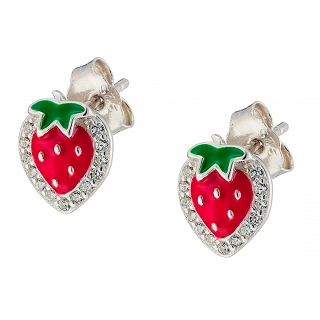 Oxzen ασημένιο παιδικό σκουλαρίκι επιπλατινωμένο με φράουλα
