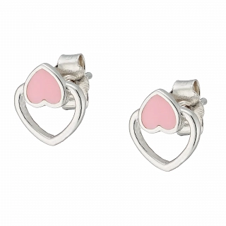 Oxzen ασημένιο παιδικό σκουλαρίκι επιπλατινωμένο με ροζ καρδούλα