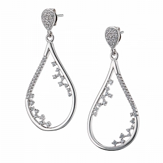 Oxzen σκουλαρίκια κρεμαστά ασημένια δάκρυ με λευκά ζιργκόν