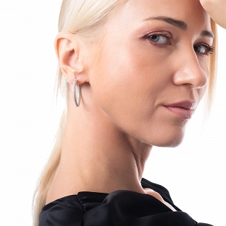 Oxzen σκουλαρίκια κρίκοι ασημένιοι 30mm γεμάτοι λευκά ζιργκόν