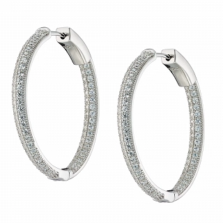 Oxzen σκουλαρίκια κρίκοι ασημένιοι 30mm γεμάτοι λευκά ζιργκόν