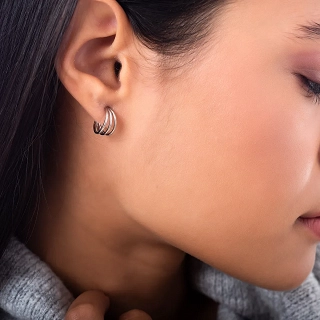 Oxzen σκουλαρίκια κρικάκια μικρά ασημένια τριπλά