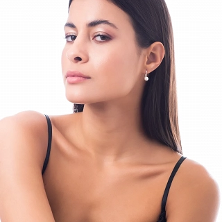 Oxzen σκουλαρίκια κρίκοι ασημένιοι με κρεμαστή πέρλα