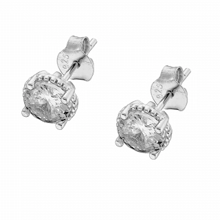 Oxzen σκουλαρίκια καρφωτά ασημένια με στρογγυλό ζιργκόν