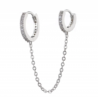 Oxzen σκουλαρίκια ασημένια κρικάκια με ζιργκόν για διπλή τρύπα με αλυσίδα