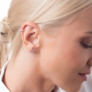 Oxzen σκουλαρίκια ασημένια ear cuff με αστραπή και ζιργκόν