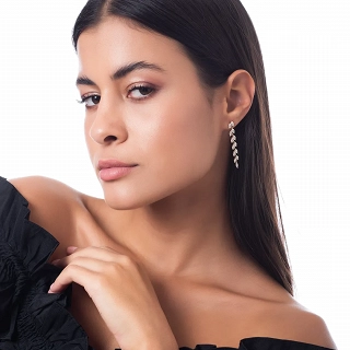 Oxzen σκουλαρίκια κρεμαστά ασημένια μακριά με λευκά ζιργκόν