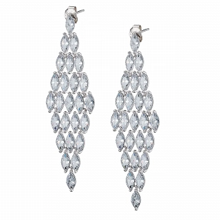 Oxzen σκουλαρίκια κρεμαστά ασημένια ρόμβοι με λευκά ζιργκόν