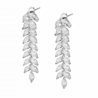 Oxzen σκουλαρίκια κρεμαστά ασημένια με λευκά ζιργκόν