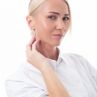 Oxzen σκουλαρίκια κρεμαστά ασημένια με λευκά ζιργκόν