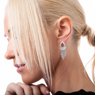 Oxzen σκουλαρίκια κρεμαστά ασημένια με λευκά ζιργκόν