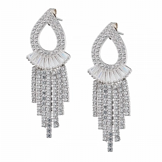 Oxzen σκουλαρίκια κρεμαστά ασημένια με λευκά ζιργκόν