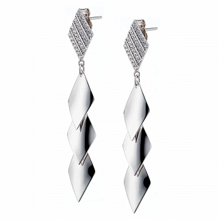 Oxzen σκουλαρίκια κρεμαστά ασημένια ρόμβοι με λευκά ζιργκόν