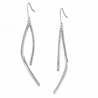 Oxzen σκουλαρίκια κρεμαστά ασημένια διπλά με λευκά ζιργκόν