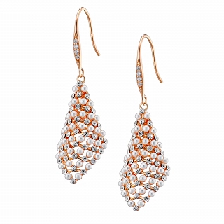 Oxzen σκουλαρίκια κρεμαστά ασημένια με μικρές πέρλες και λευκά ζιργκόν