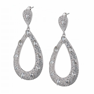 Oxzen σκουλαρίκια κρεμαστά ασημένια οβάλ γεμάτα με πέτρες ζιργκόν