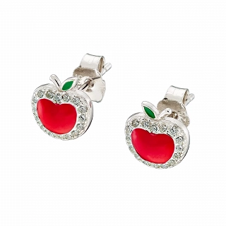 Oxzen παιδικά σκουλαρίκια καρφωτά ασημένια μηλαράκι με πέτρες ζιργκόν