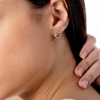 Oxzen σκουλαρίκι ασημένιο καρδιά με λευκά ζιργκόν