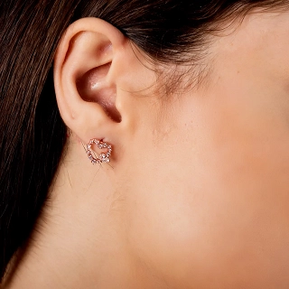 Oxzen σκουλαρίκι ασημένιο καρδιά με λευκά ζιργκόν