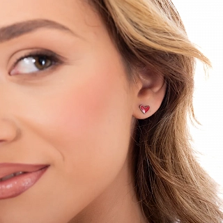 Oxzen ασημένιο παιδικό σκουλαρίκι καρδιά με σμάλτο
