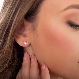 Oxzen ασημένιο παιδικό σκουλαρίκι καρδιά με σμάλτο