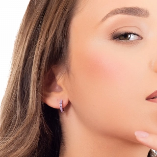 Oxzen σκουλαρίκια κρικάκια μικρά ασημένια με σμάλτο και ζιργκόν