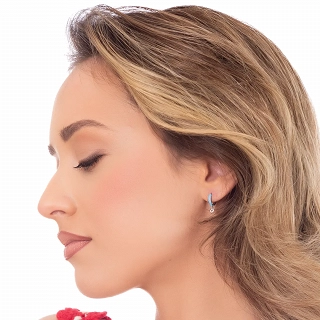 Oxzen σκουλαρίκια κρικάκια μικρά ασημένια με σμάλτο και κρεμαστό ζιργκόν