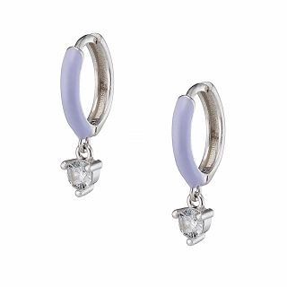 Oxzen σκουλαρίκια κρικάκια μικρά ασημένια με σμάλτο και κρεμαστό ζιργκόν