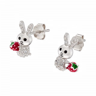 Oxzen ασημένιο σκουλαρίκι παιδικό-εφηβικό επιπλατινωμένο λαγουδάκι με λευκά ζιργκόν