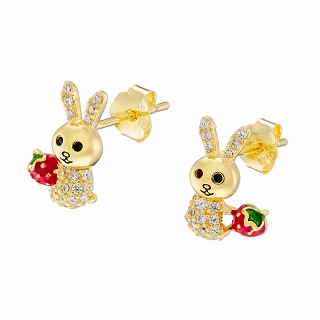 Oxzen ασημένιο σκουλαρίκι παιδικό-εφηβικό επιπλατινωμένο λαγουδάκι με λευκά ζιργκόν