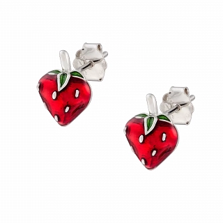 Oxzen ασημένιο σκουλαρίκι παιδικό-εφηβικό επιπλατινωμένο φράουλα