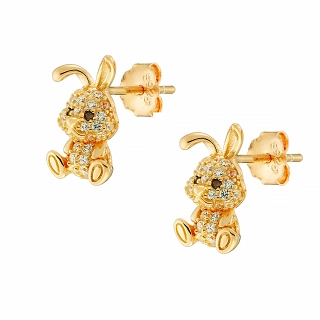 Oxzen ασημένιο σκουλαρίκι παιδικό-εφηβικό επιπλατινωμένο λαγουδάκι με λευκά ζιργκόν