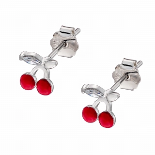 Oxzen ασημένιο σκουλαρίκι παιδικό-εφηβικό επιπλατινωμένο κερασάκι