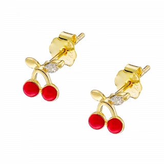 Oxzen ασημένιο σκουλαρίκι παιδικό-εφηβικό επιπλατινωμένο κερασάκι