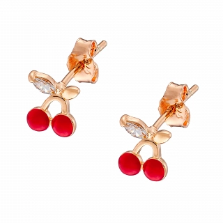 Oxzen ασημένιο σκουλαρίκι παιδικό-εφηβικό επιπλατινωμένο κερασάκι